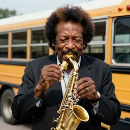 giant miles davis smiles as he eats an entire school bus