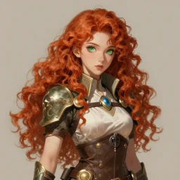 A realistic anime portrait of long curly haired redhead female ranger wearing an intricate fantasy ranger outfit, asian facial features, green eyes, digital painting, by Stanley Artgerm Lau, Sakimichan, WLOP and Rossdraws, digtial painting, trending on ArtStation, SFW version