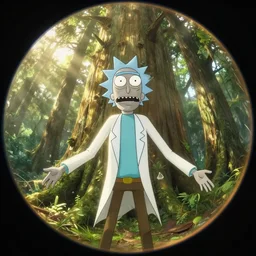 rick and morty at woodstalk 9 9 a sense of awe, photoshoot, fisheye lens, fisheye lens effect, crepuscular rays, beautiful lighting, glowing edges, fxaa, hd