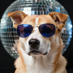 an anthro dog wearing shiny sunglasses,digital art,ultra realistic,ultra detailed,art by greg rutkowski,photorealistic,detailed face,disco ball in background,high quality,4k,character concept