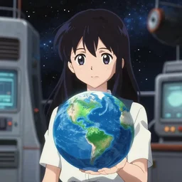 anime portrait of earth - chan!!! on space, arts station, ( ( ( blurred ) ) ), cinematic!!!