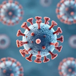 lymphocyte attacking ebola virus, macro, tilt shift, 3 d render