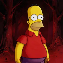 zombie homer simpson, in the style of beksinski, red, black, glowing, vibrant, chiaroscuro, high detail, perfect artwork, clean lines