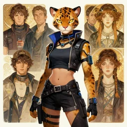 female anthropomorphic furry panther character in cyberpunk clothes. Renowned character illustration by greg rutkowski, thomas kindkade, alphonse mucha, loish, norman rockwell. Trending on artstation.