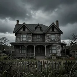 house in the middle of nowhere with lovecraftian horror atmoshpere old vintage victorian england photo
