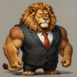 a 2d painting of a muscular lion daddy in lawyer suit, character design,  furffinity style