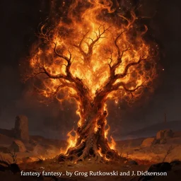 “the burning bush, fantasy concept art by Greg Rutkowski and J. Dickenson”