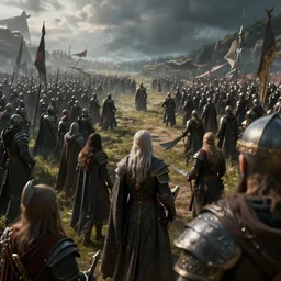 war, fantasy battlefield, elven army, detailed, cinematic view, cinematic lights, 3 d photorealistic, closeup