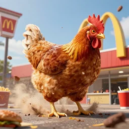 giant chicken destroying a mcdonalds, vfx, film, hd