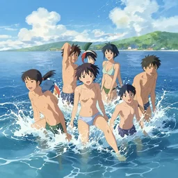 friends splashing in the ocean, key visual, a fantasy digital painting by makoto shinkai and james gurney, trending on artstation, highly detailed