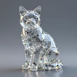 Statue of a Cat made out of crystal, still photography, ray tracing, reflection, 3D Model, Unreal Engine 5, 4k Image