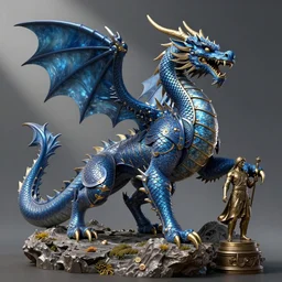 Blue dragon armor, bronze statue, unreal engine, high detailed