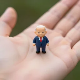 realistic photograph of tiny Joe Biden in the palm of a hand, hyper cute, soft focus, kawaii, hyper realism, tilt shift, macro photography, 4K, UHD