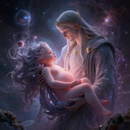 a god giving birth to itself and then to a new universe and then dissolving itself into it, in the style of wlop, illustration, epic, fantasy, hyper detailed, smooth, unreal engine, sharp focus, ray tracing