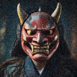 portrait of samurai wearing oni mask , 8k, photorealistic, cinematic lighting, HD, high details, dramatic, atmospheric , trending on artstation