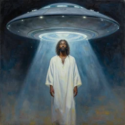 an African Jesus under a UFO, painting by Hsiao-Ron Cheng, n--6,