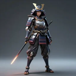 japanese female samurai warrior, full body, cyberpunk
