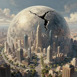 a utopian city protected by a huge dome with a huge crack, mixed media, concept art, digital painting, trending on artstation, highly detailed, epic composition, 8 k uhd
