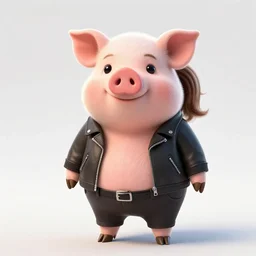 Chubby character portrait of a female humanoid pig with a pigtail. She has a cute beautiful attractive detailed pig snout face. She is wearing a Leather jacket and slacks standing outside a city tattoo parlor with arm tattoos. Character design by charlie bowater, ross tran, artgerm, and makoto shinkai, detailed, inked, western comic book art