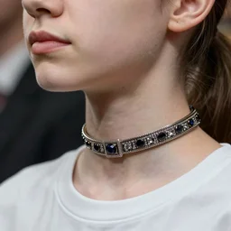 full very close up neck shot of a beautiful skinny choir girl, in tshirt and choker, by saruei and guweiz and ilya kuvshinov, digital art, highly detailed, intricate, sharp focus, trending on artstation hq, deviantart, pinterest, unreal engine 5, 4 k uhd image