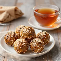 sesame balls and sexy tea. Art work. 4k. Detailed