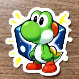 symmetrical die cut sticker, yoshi, splatter paint