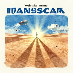 anime movie screenshot, paper texture, ( ( simple watercolor ) ) by ( ( ( ( yoshitaka amano ) ) ) ), vanishing point,, by ghibli!!! nausicaa!!, desert!!!, rim light, long shadows, bright, scenic, miyazaki, vibrant, motion, airship, flying beetles