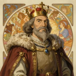portrait of a medieval old king, path traced, highly detailed, high quality, digital painting, by studio ghibli and alphonse mucha, leesha hannigan, hidari, disney