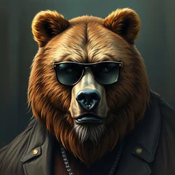 painted portrait of rugged smokey the bear as a gangster wearing sunglasses, handsome imposing, body hair, full body burly, intricate elegant detailed rule of thirds fibonacci digital painting trending artstation concept art sharp focus, pine forest, illustration art by alphonse mucha greg rutkowski craig mullins