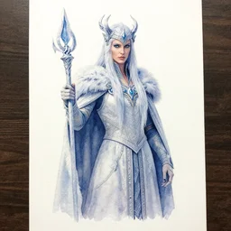 watercolor art on paper, frost mage, highly detailed, artstation, masterpiece, award - winning, caran d'ache luminance