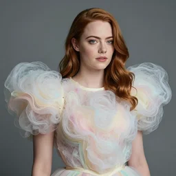 emma stone wearing a candy floss armor. super detailed. layered. textured. award winning. refracted lighting. fragile. by ray caesar. by louise dahl - wolfe, by andrea kowch. surreal photography.