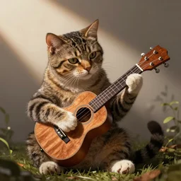 cat playing ukulele, digital art, artstation