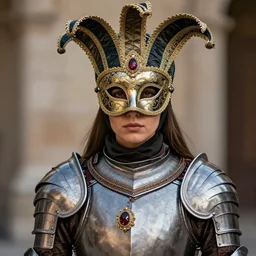 full body portrait photo of a female warrior with ornate venetian mask and armour, highly detailed, 8 k, hdr, close up, smooth, sharp focus, high resolution, award - winning photo