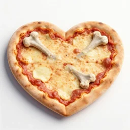 heart pizza with bones on it. hyperdetailed photorealism