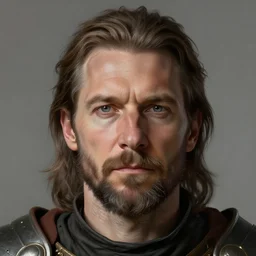 Portrait of a middle aged knight with sideburns, no beard, detailed face, fantasy, highly detailed, cinematic lighting, digital art painting by greg rutkowski