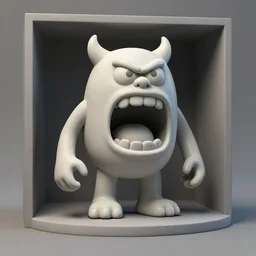 ebay product, miniature resine figure, High detail photography, 8K, pictoplasma, one simple angry screaming ceramic toy monster Figure sculpture, 3d primitives, in a Studio hollow, by pixar, by jonathan ive,, simulation