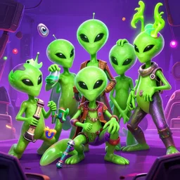 A group of aliens having fun at a rave.
