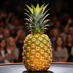 photo of a pineapple that looks like emma watson on stage in front of an audience, highly detailed, extremely high quality, hd, 4 k, 8 k, professional photographer, 4 0 mp, lifelike, top - rated, award winning, realistic, detailed lighting, detailed shadows, sharp, no blur, edited, corrected, trending