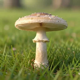 A single mushroom growing from a field of grass, depth of field, octane render, HDR, 4K