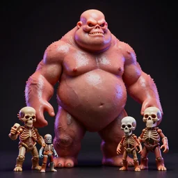 hyperrealistic subsurface scattering rendering, fat smooth wet cronenberg flesh monster smooth skulls and ribcages kaiju by art of skinner and richard corben and jeff easley, product photography, action figure, sofubi, studio lighting, colored gels