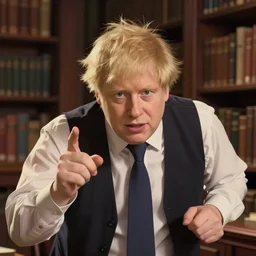 animation still frame of boris johnson in an awesome pose, high angle closeup portrait, blurry background of the library, disney, pixar, bloom, medium shot, dramatic lighting, in the style of studio ghibli, j. c. leyendecker, greg rutkowski, artgerm