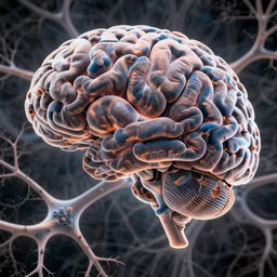 fractal visualization of the neuronal structure and synapses of the brain, extremely high detail