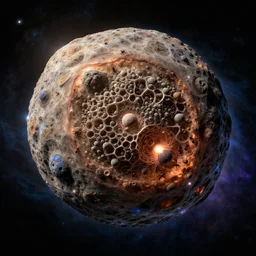 A highly detailed Digital art of a meteorite containing an ant colony hive, by Jessica Rossier and Wayne Barlowe  8k  geology space hubble star nebula