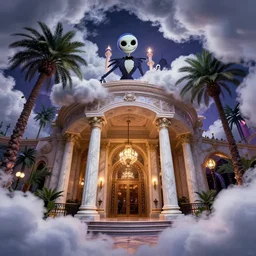 curled perspective digital art of curly clouds entrance to the casino with marble columns and palm trees by anton fadeev from nightmare before christmas