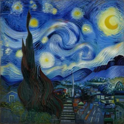 City at night Landscape oil painting by Zdzisław Beksiński and Van Gogh