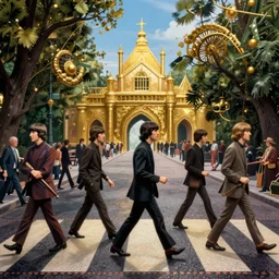 beatles crossing abbey road at disneyland, hyper detailed, dramatic lighting, cgsociety, realistic, hyper detailed, insane details, intricate, dramatic lighting, hypermaximalist, golden ratio, rule of thirds, octane render, weta digital, micro details, ultra wide angle, artstation trending, 8 k,
