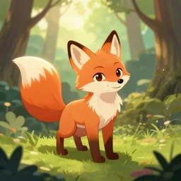 a pretty medieval anthropomorphic fox with a fluffy tail in the forest, comic art, trending on furaffinity, cartoon, kawaii, backlighting, furry art!!!, radiant light, bokeh, trending on artstation, digital art, top view