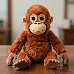 symmetry!! a very beautiful stuffed monkey on a table. shallow focus. f 1. 2