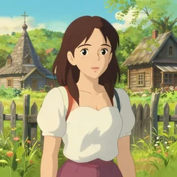 portrait art of cute girl emma stone in summer outfit at russian village, art by studio ghibli, makoto shinkai, ilya kuvshinnikov, trending on artstation, beautiful lighting, 4 k
