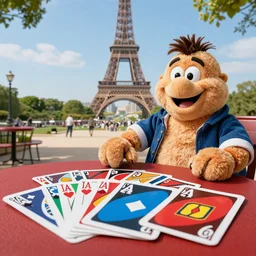 Barney playing Uno in France, 4K image, Hi Res, HD